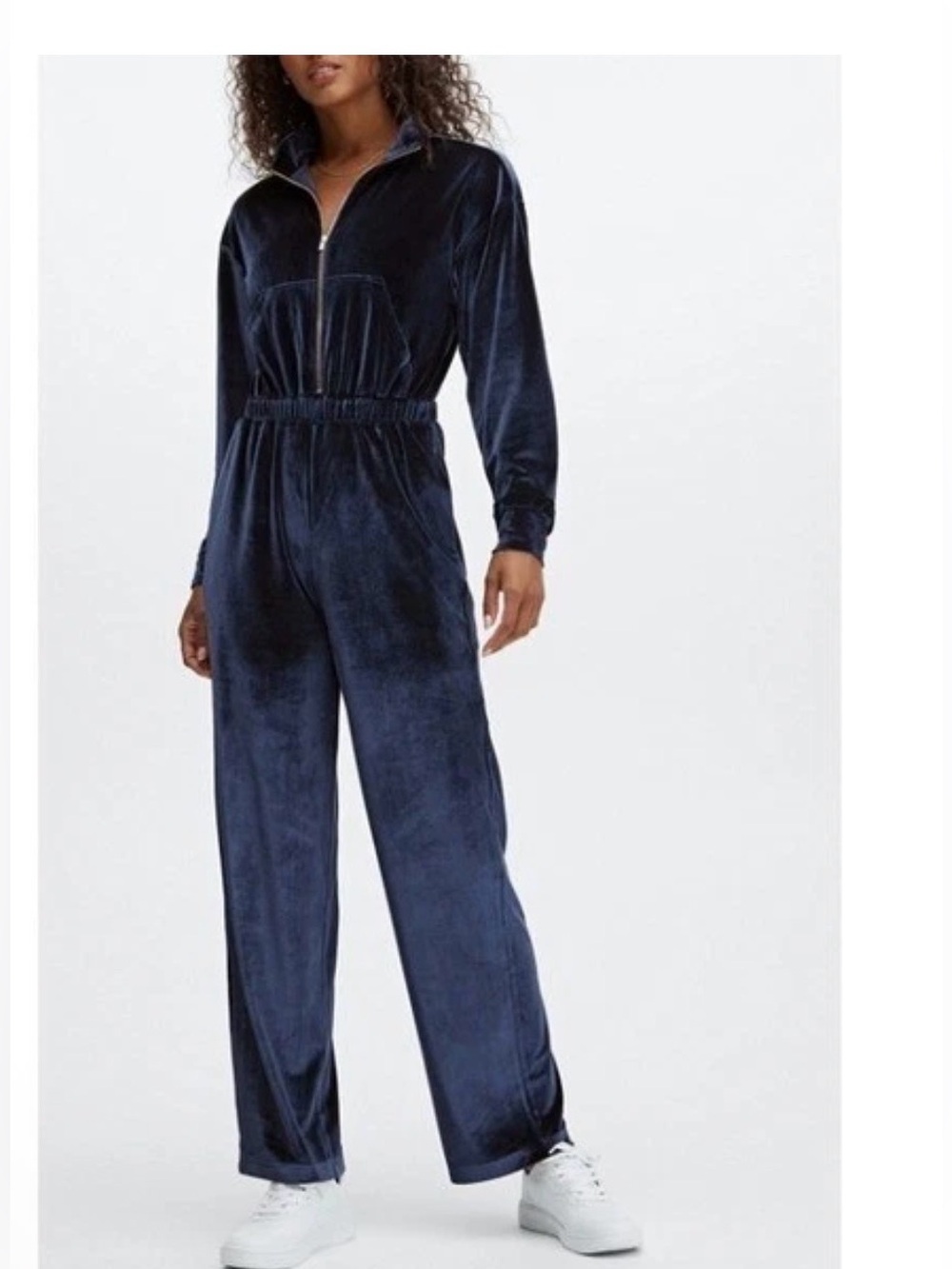 Fabletics Navy Velour Zip Jumpsuit L